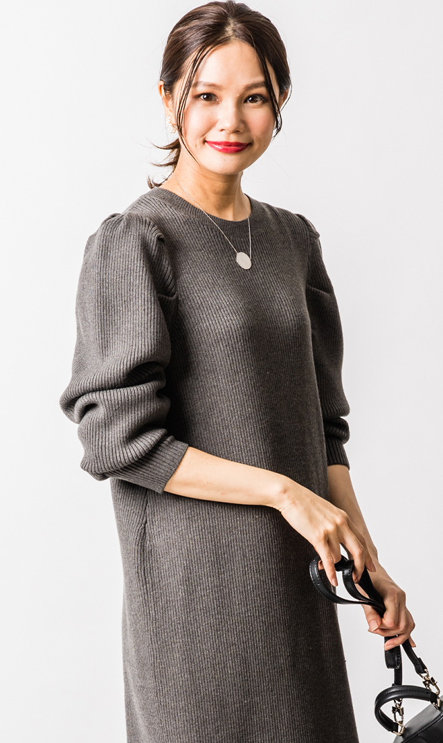 チャコール,保温性,抗菌,防臭,毛玉が出来にくい,抗ピリング素材,マタニティOK,ニットドレス,ニットワンピース,リブニットドレス